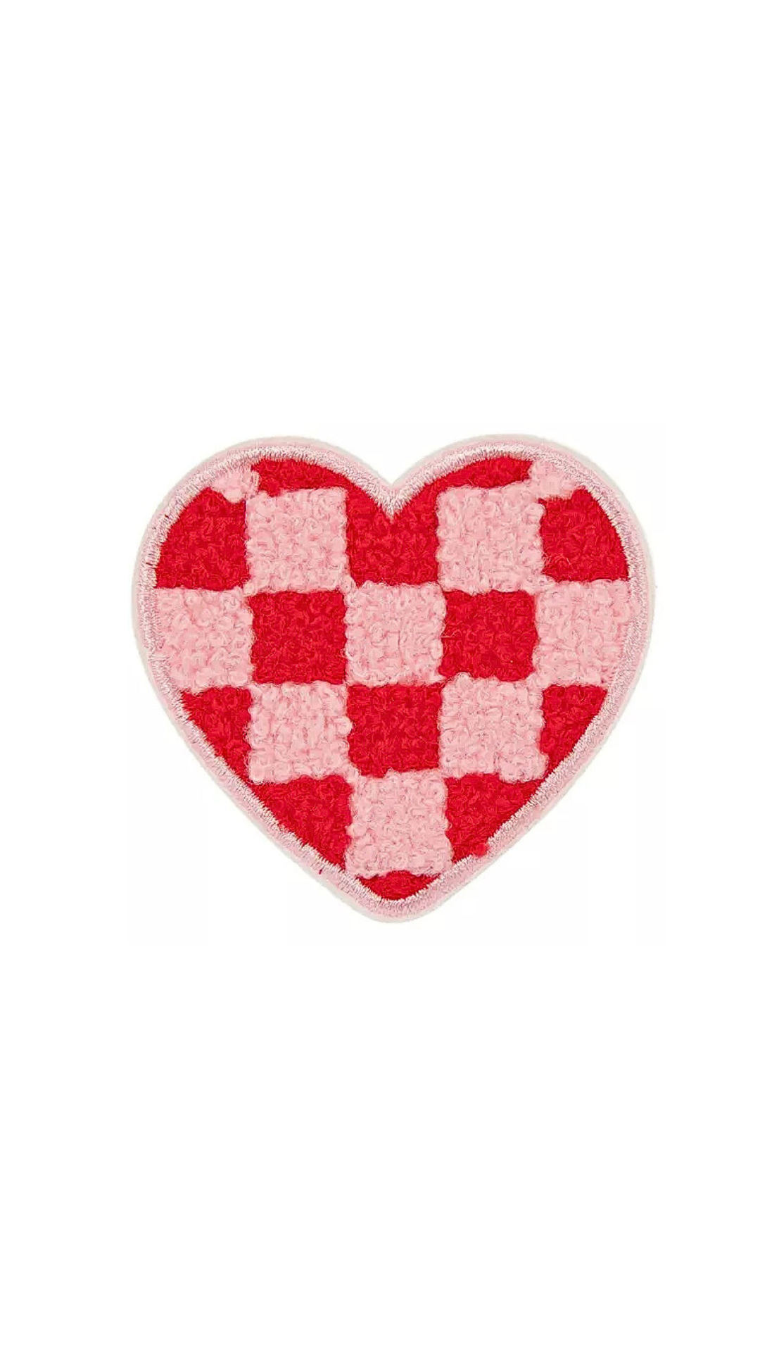 Pink & Red Checkered Heart Chenille Patch