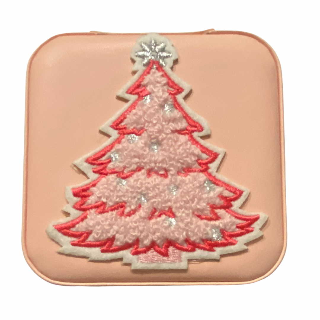 Pink Christmas Tree Jewelry Travel Case