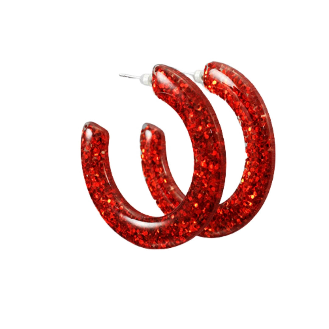 Red Glitter Acrylic Hoop Earrings 