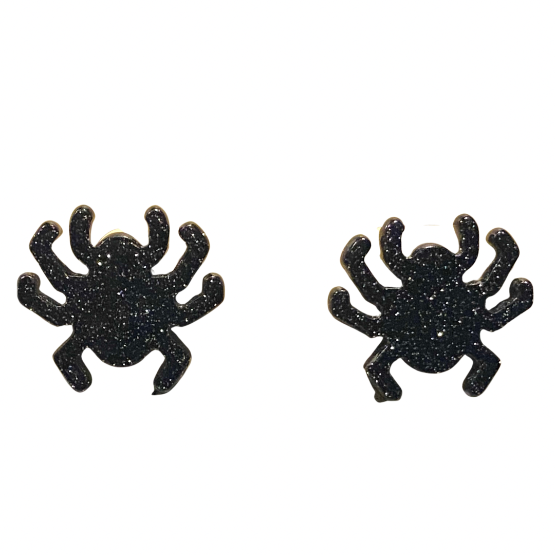 Acrylic Black Glitter Spider Earrings