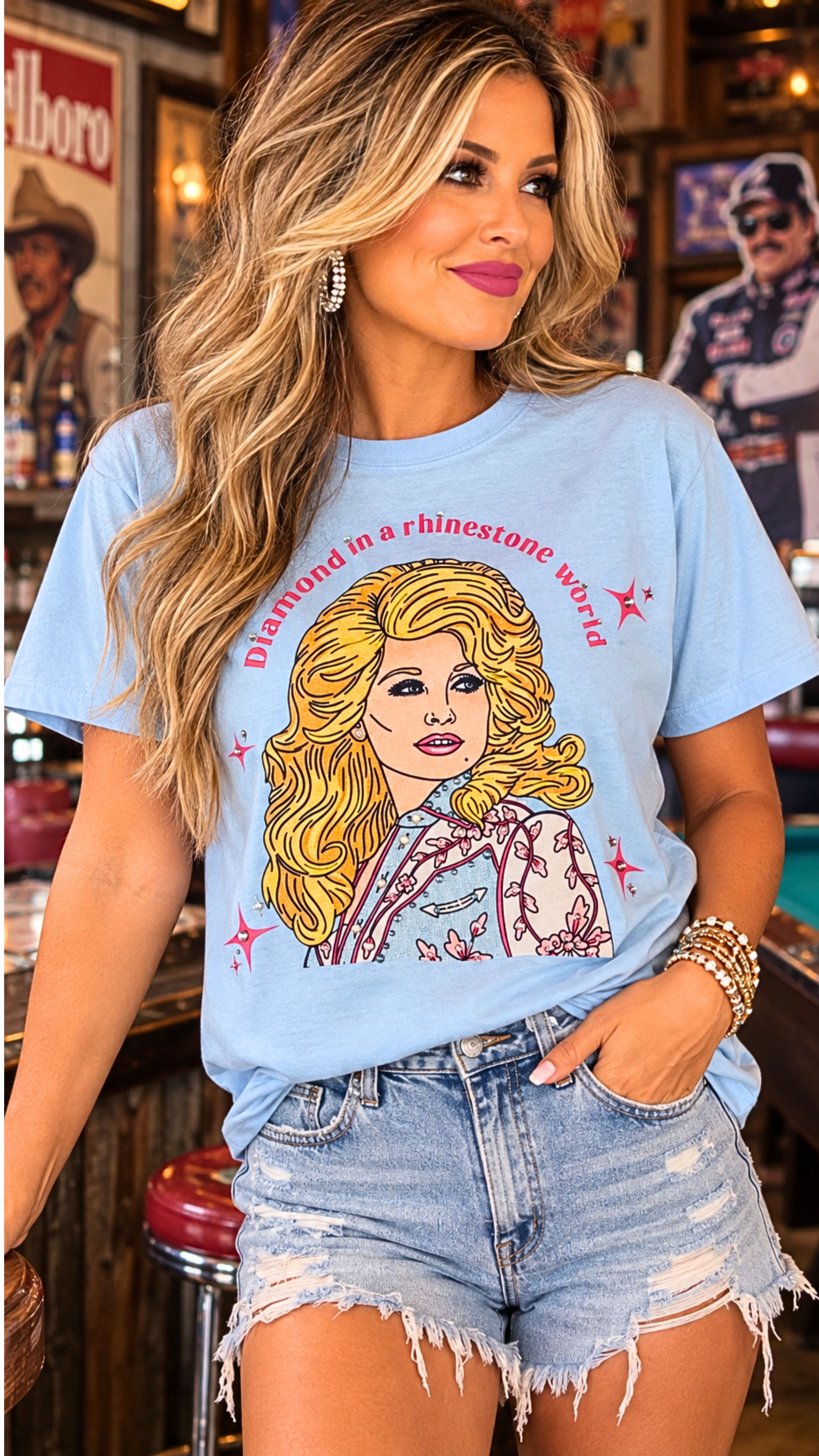 In a Rhinestone World Dolly Tee with Rhinestones