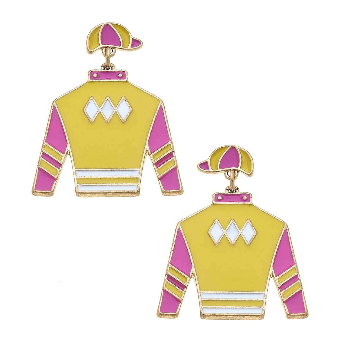 Quinn Enamel Jockey Earrings in Yellow and Pink