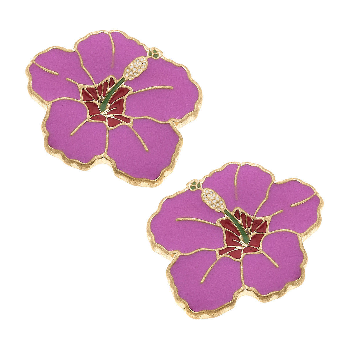 Enamel Hibiscus Stud Earrings