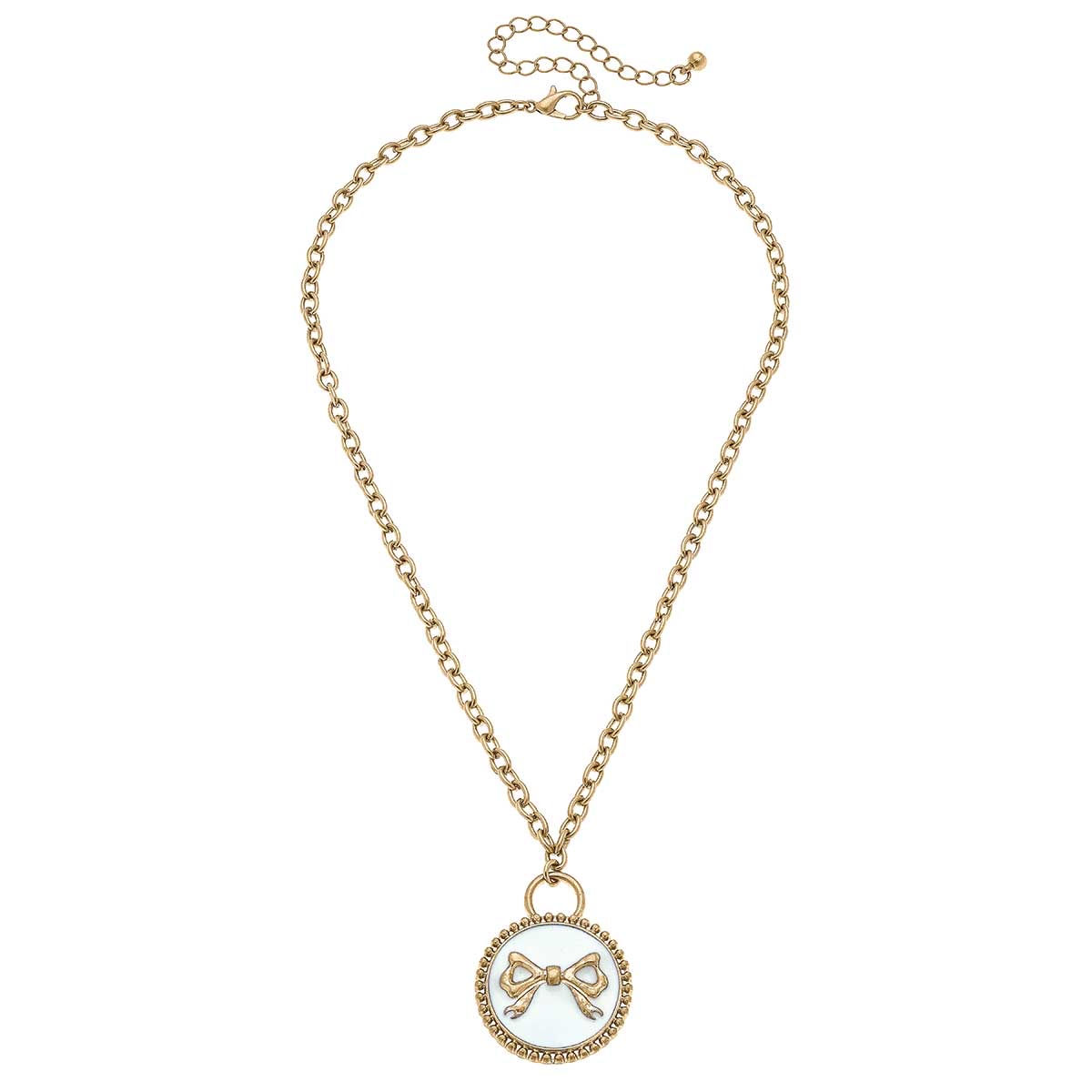 Enamel Bow Pendant Necklace in Ivory