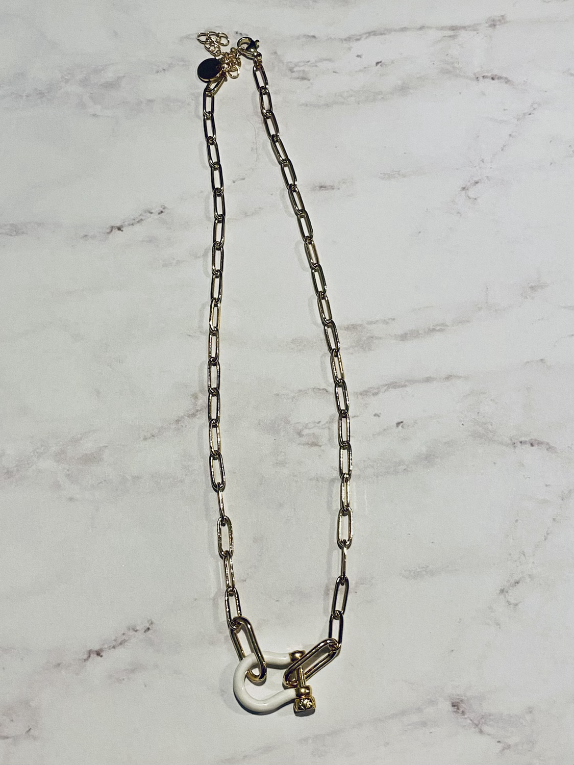 White Carabiner Necklace by Lauren Kenzie
