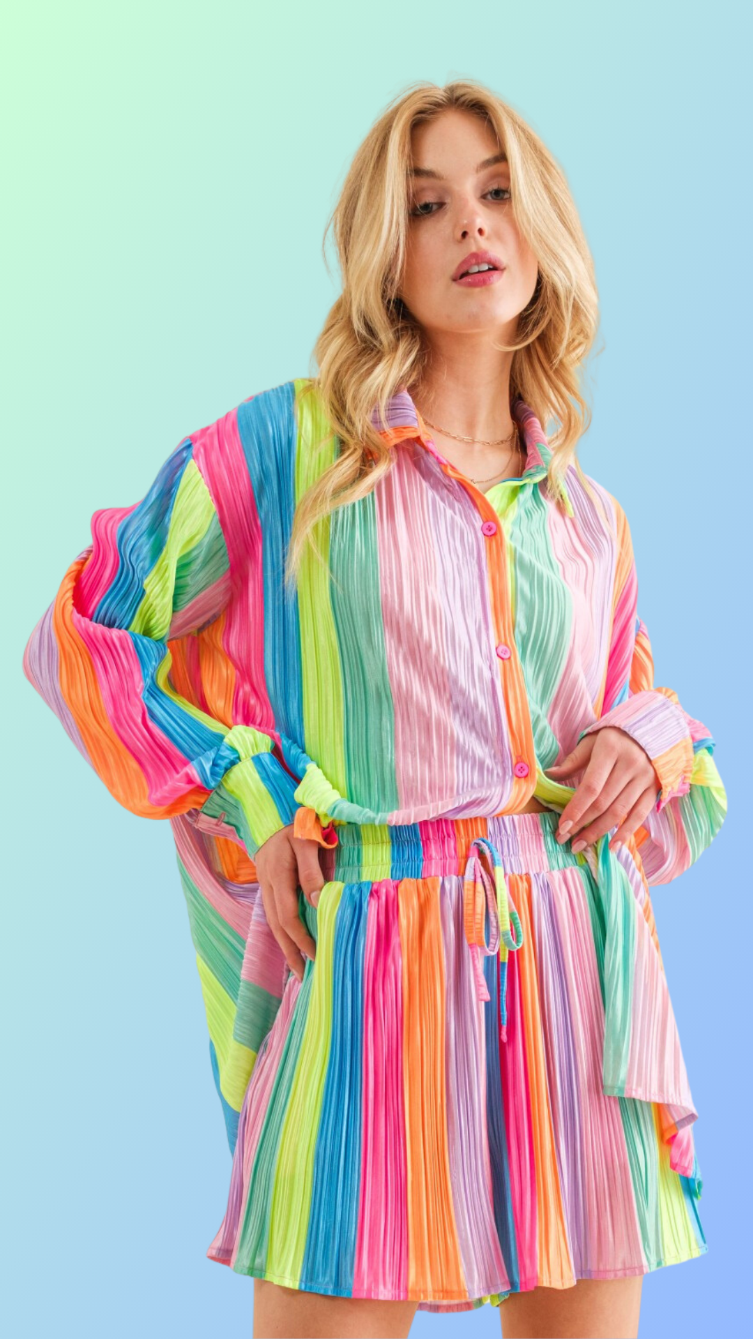 Shine Bright Button Down Shirt and Matching Shorts Set