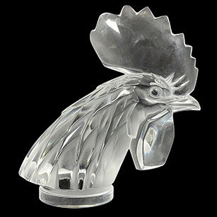 Signed Lalique France Frosted & Clear Crystal Rooster Head Sculpture in Original
