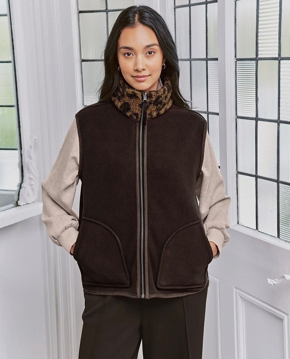 Thumbnail: reversible leopard fleece gilet