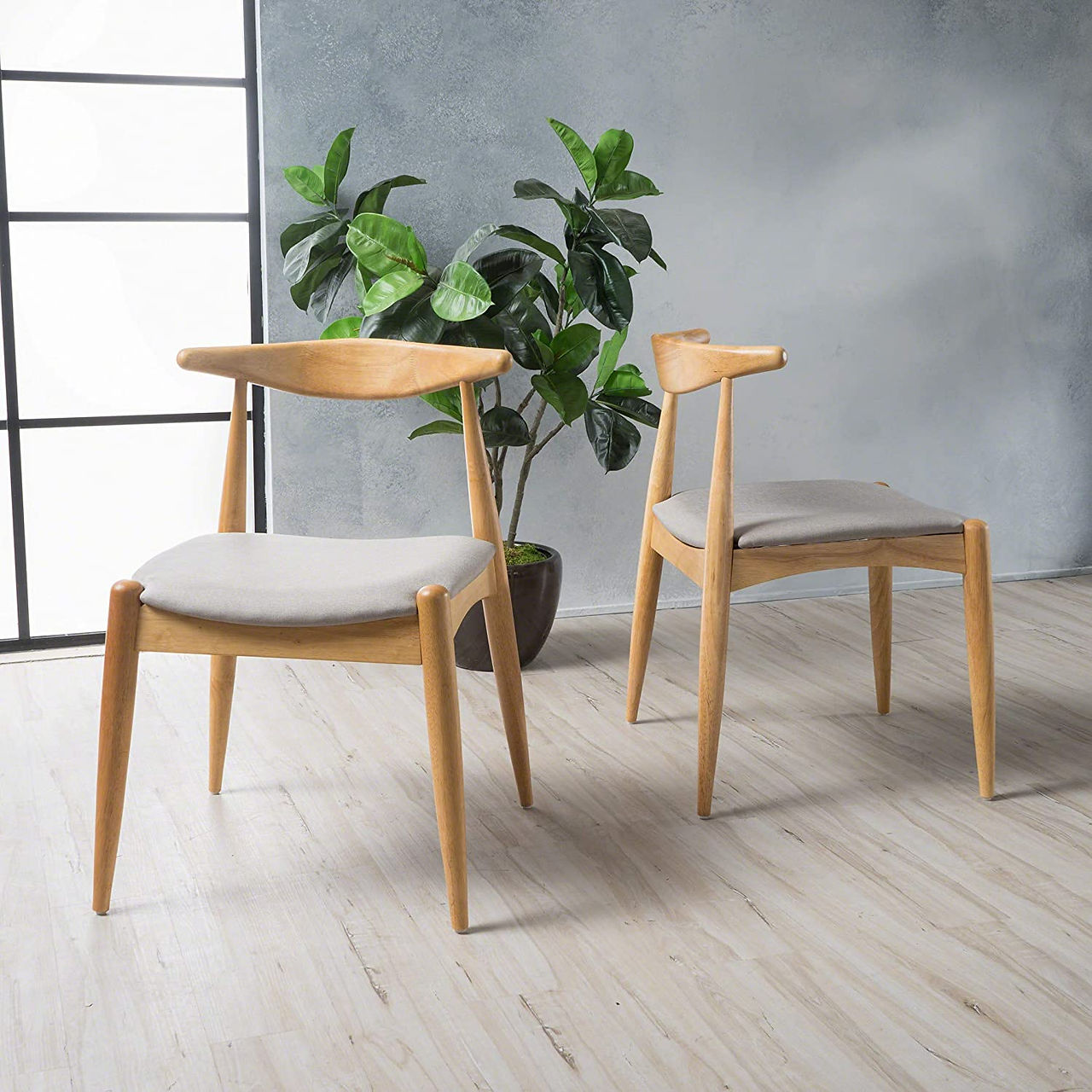 mid century modern light wood Wishbone Dining Chairs 