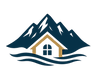 Hilltop Roofing logo with a house, mountains, and flowing lines symbolizing calm waters and steady service