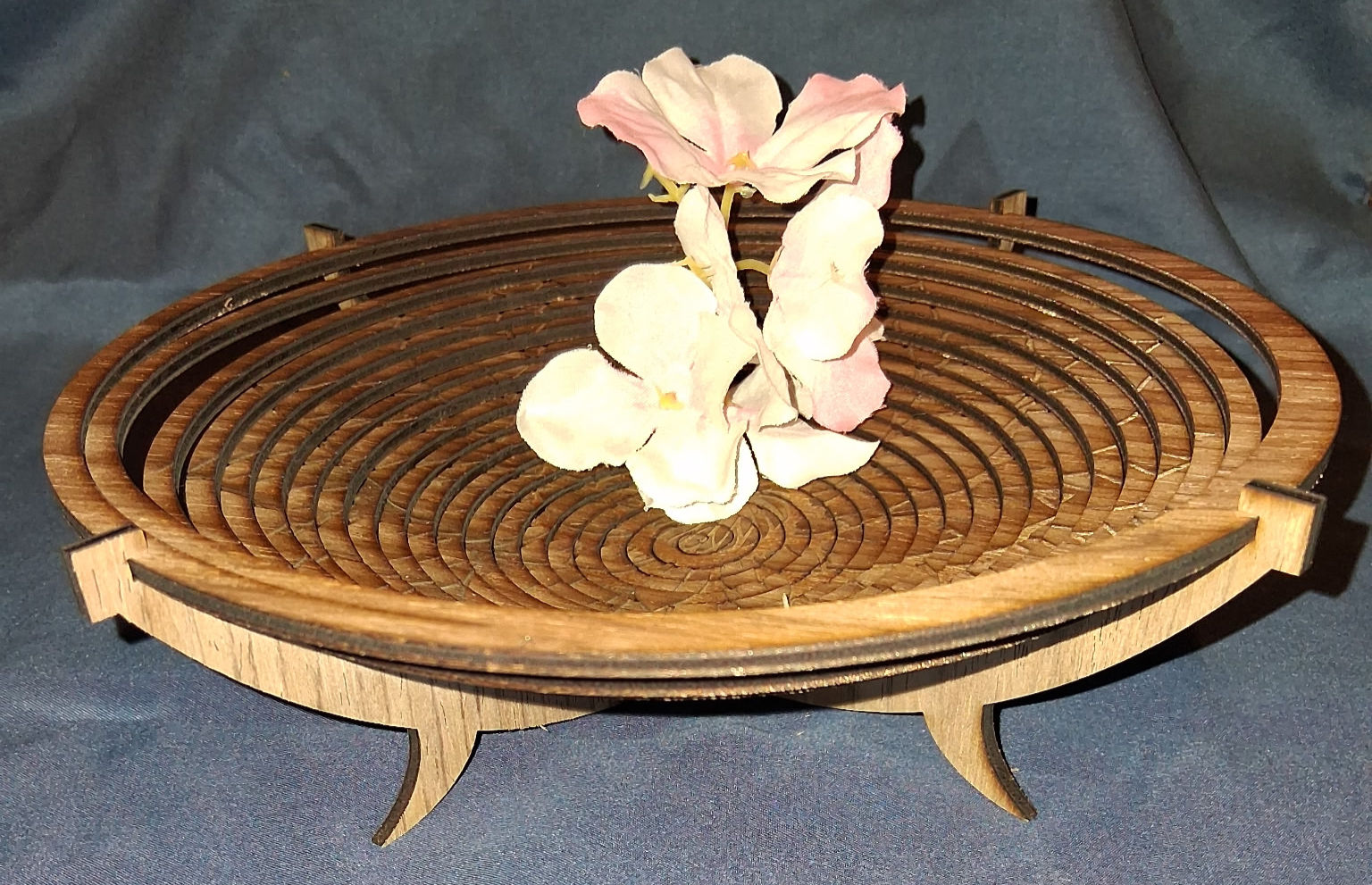 Laser-Cut Spiral Wooden Bowl with Floral Engraving — Decorative Collapsible Bowl