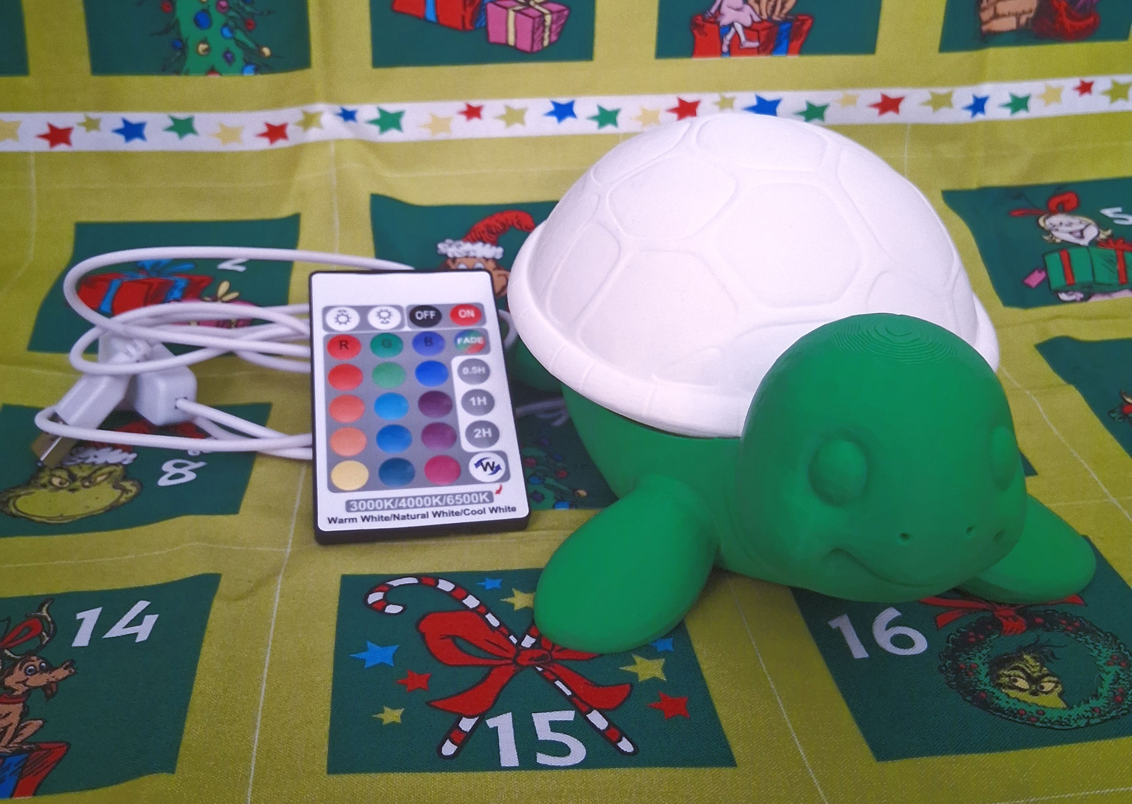 3D Printed Turtle LED Night Light – 15 Color Changing Shelf Accent (USB Powered)