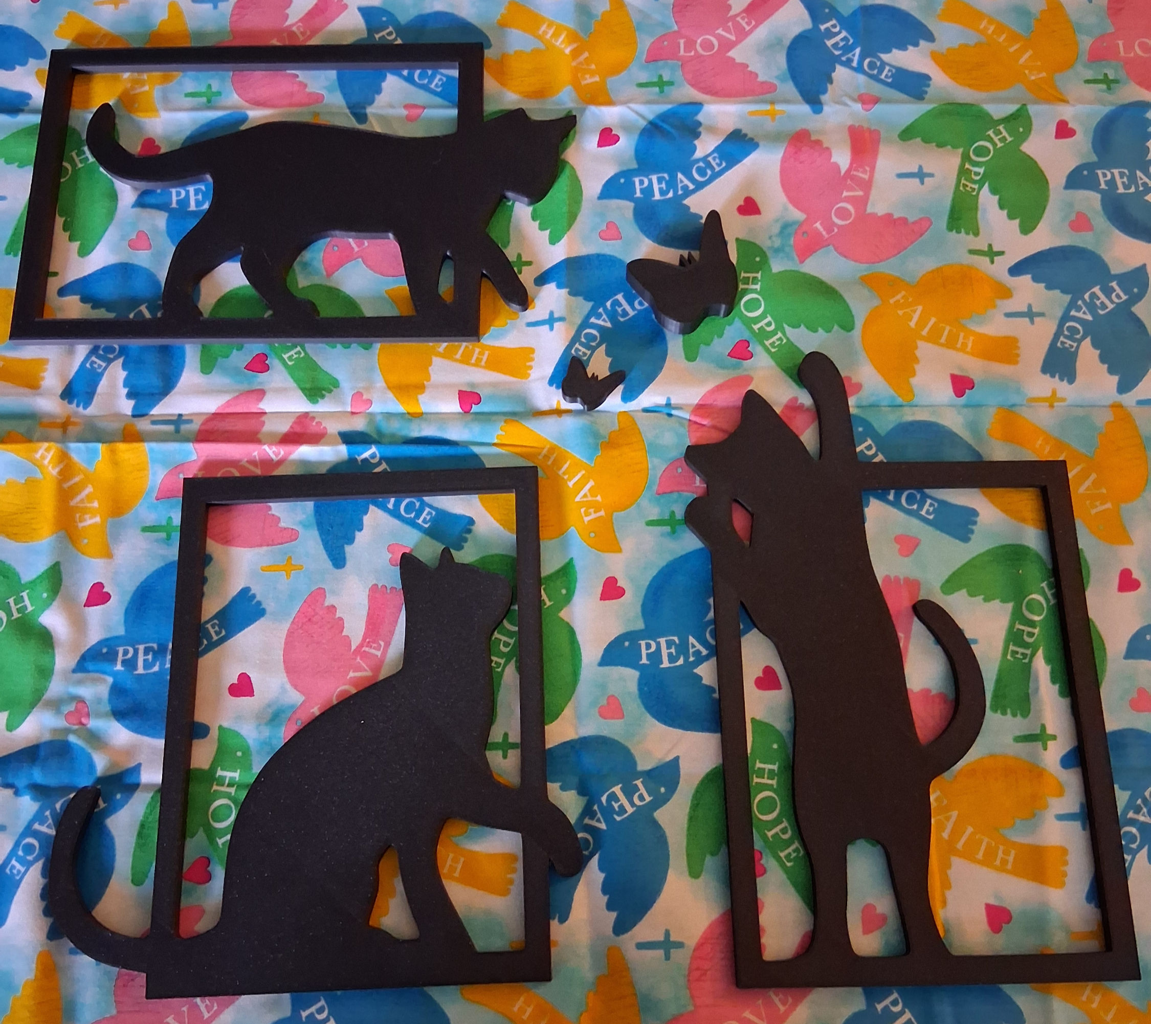 Whimsical Cat & Butterfly Silhouette Set – 5-Piece Wall Art