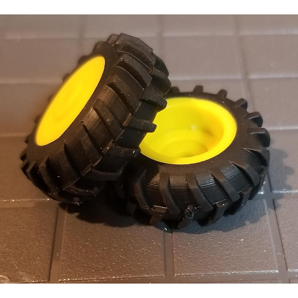 1/64 Standi Toys Pair of 16.9-34 Tires with Yellow Rims