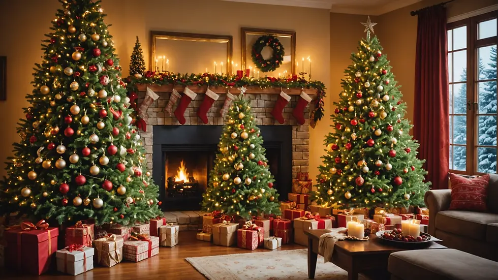 A cozy holiday gathering around a beautifully decorated Christmas tree