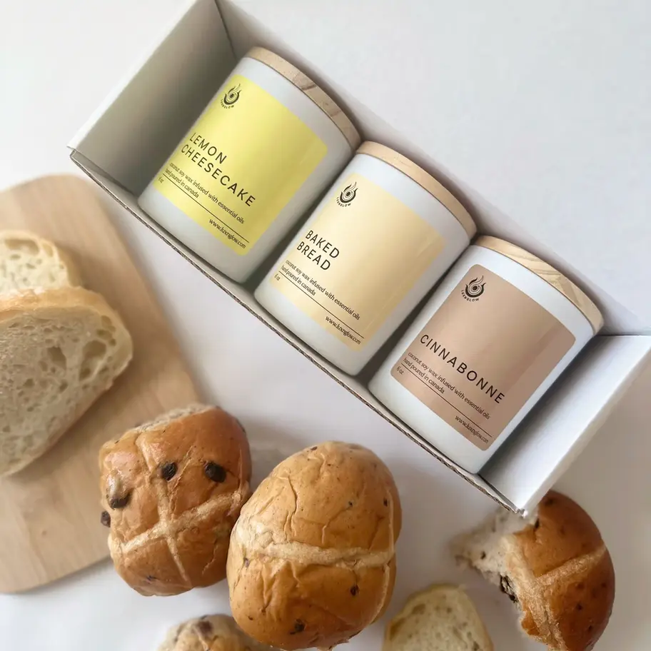 Bread and Butter Candle Set Top View of Inside of Box