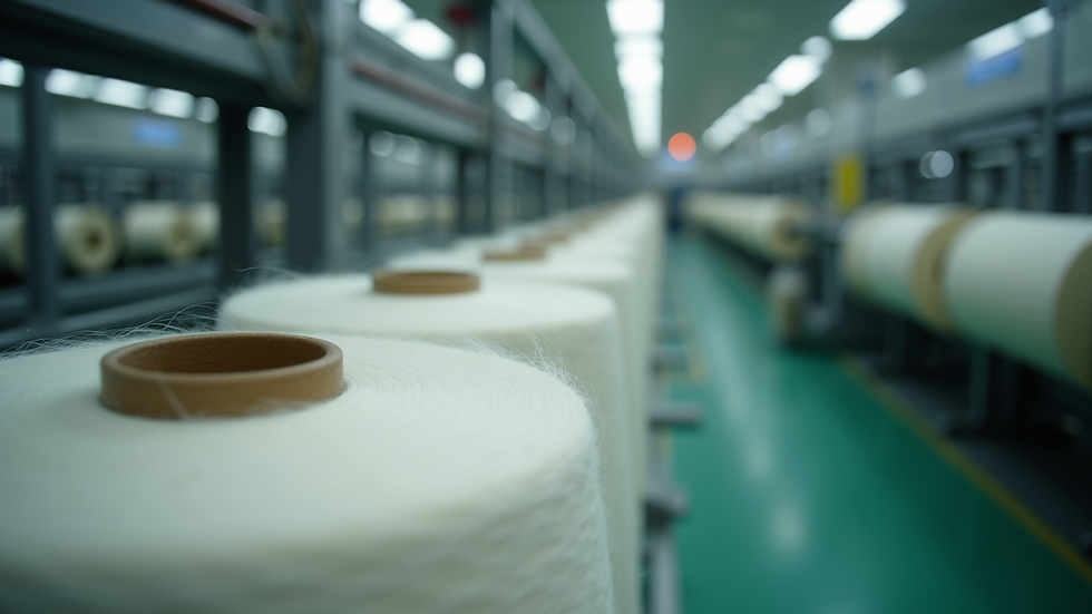 High angle view of nylon yarn spools in a textile factory