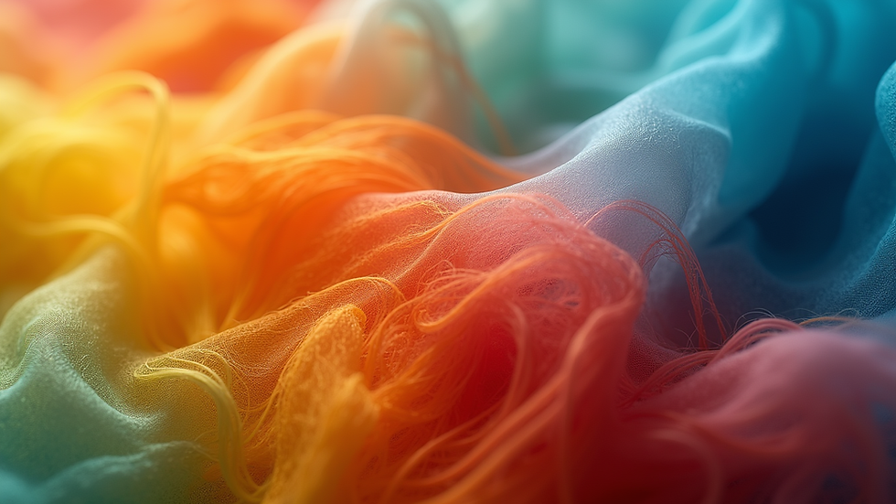 Close-up view of nylon fibers showing color integration in dope dyed and post dyed samples