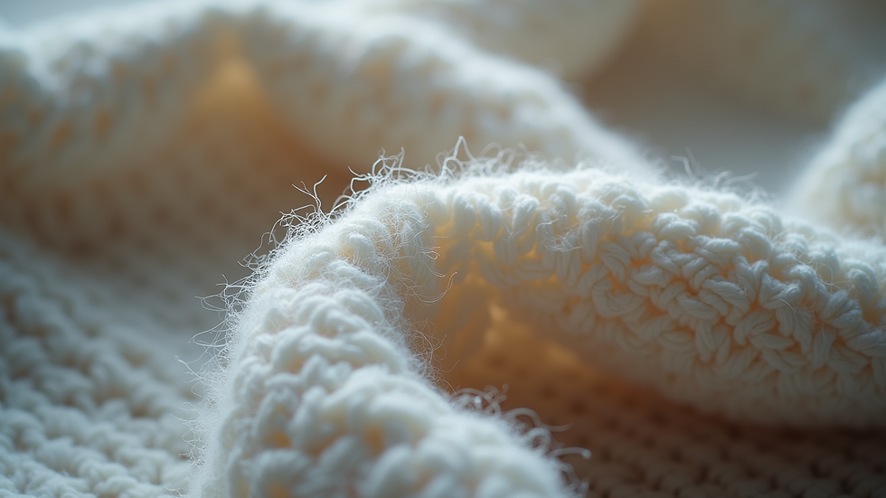 Close-up view of covered yarn structure in sock fabric