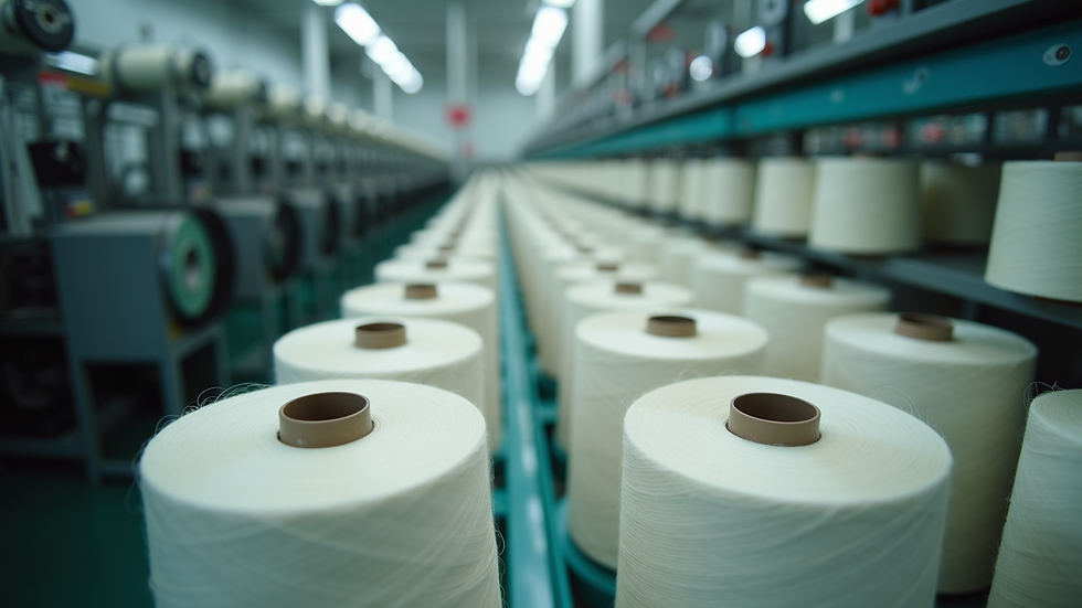 High angle view of nylon yarn spools in a textile factory