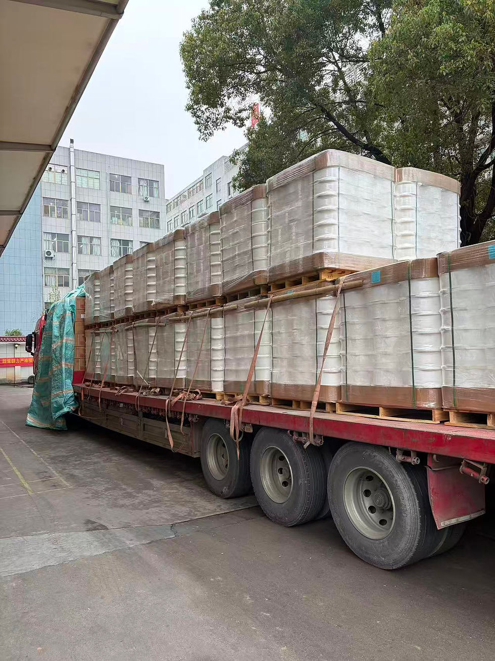 Truck loaded with pallets of nylon yarn