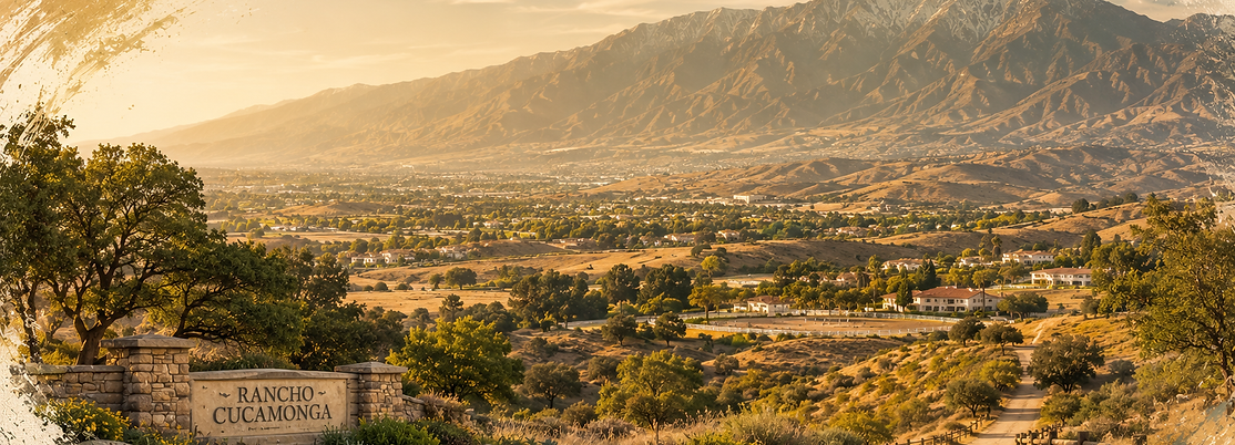 Inland Empire foothills, mountain views, and Rancho Cucamonga landscape representing professional painting and drywall services.