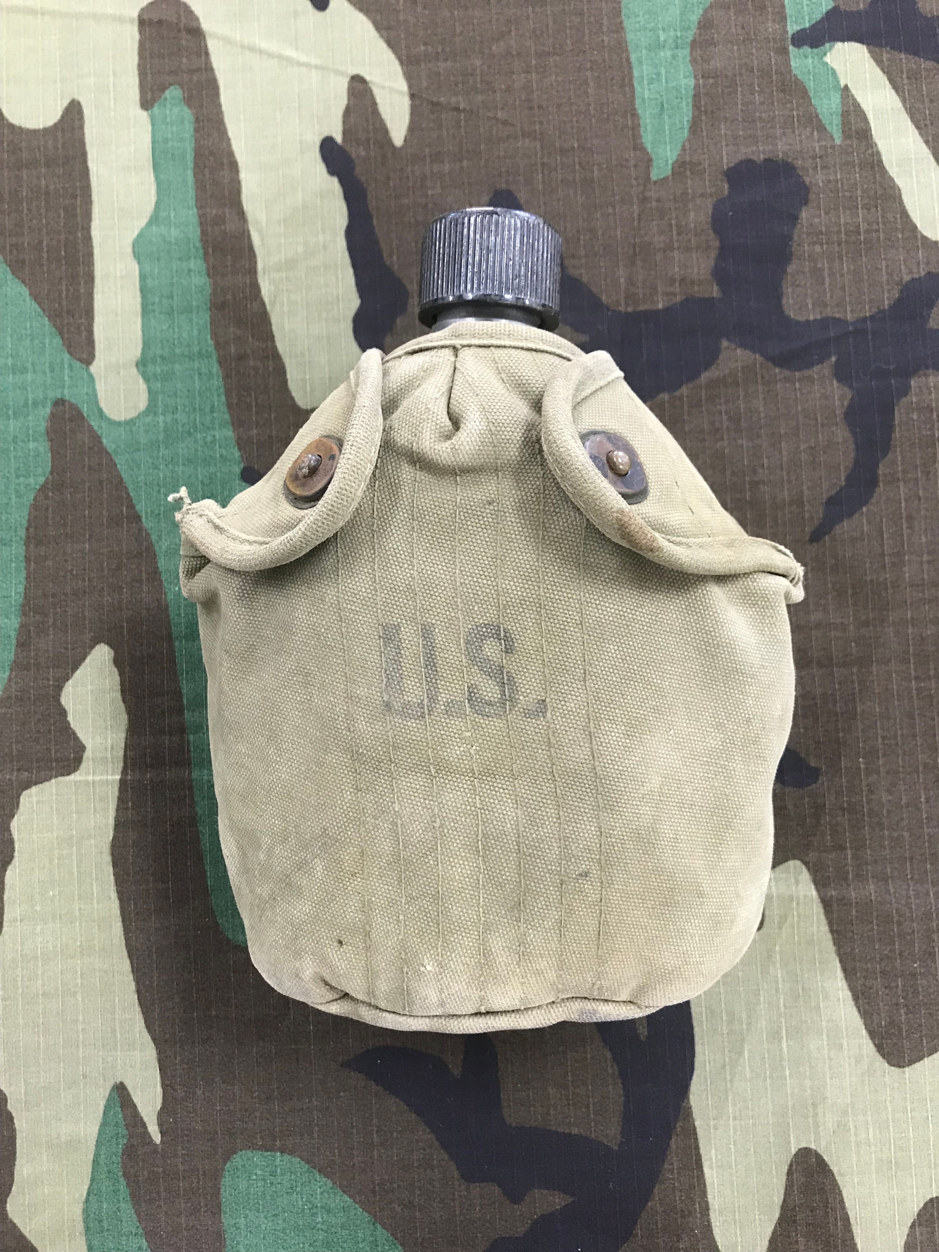 WW2 M-1942 Steel Canteen w/ Cup and Canvas Pouch