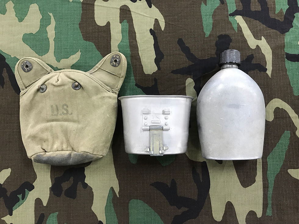 Thumbnail: WW2 M-1942 Steel Canteen w/ Cup and Canvas Pouch