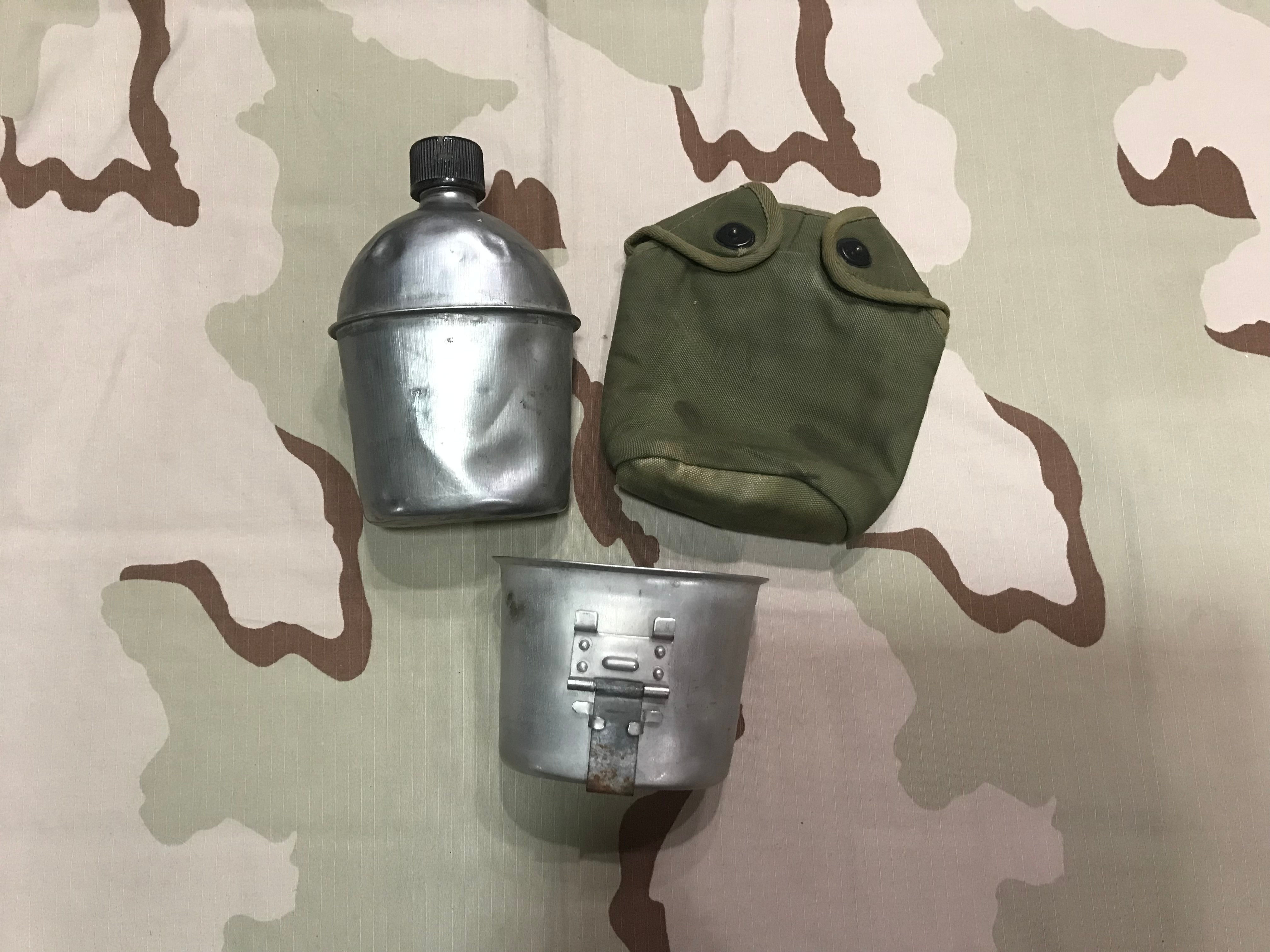 WW2 M-1942 Steel Canteen w/ Cup and Canvas Pouch