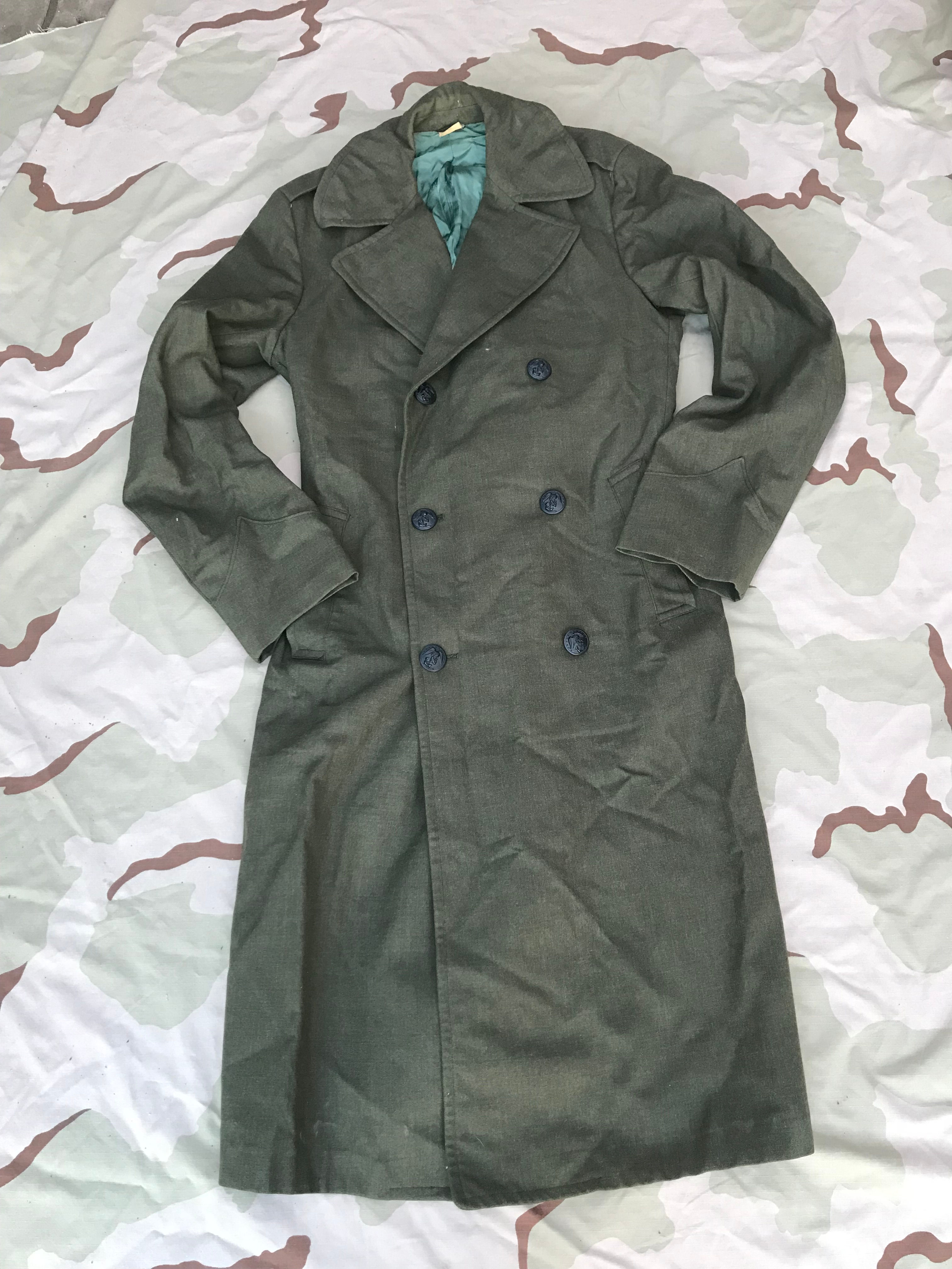 Vintage US Marine Green Wool Overcoat : Trench Coat