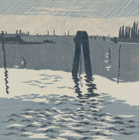 V laguně, Barevný linoryt, 2010, Pavel Piekar