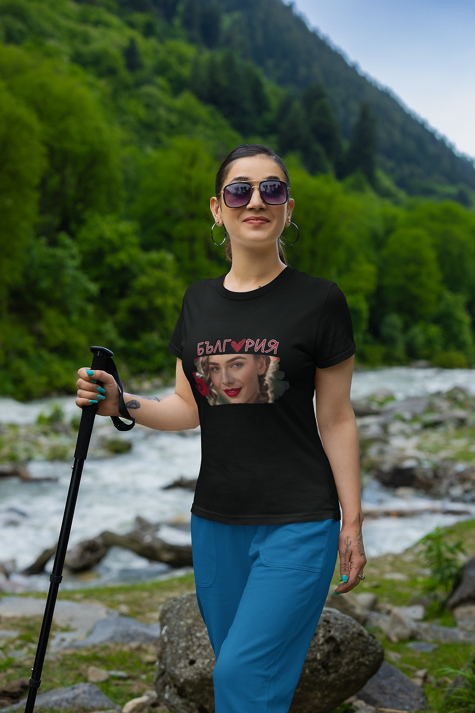 черна дамска тениска подарък за трети март за нея памучна тениска за българка