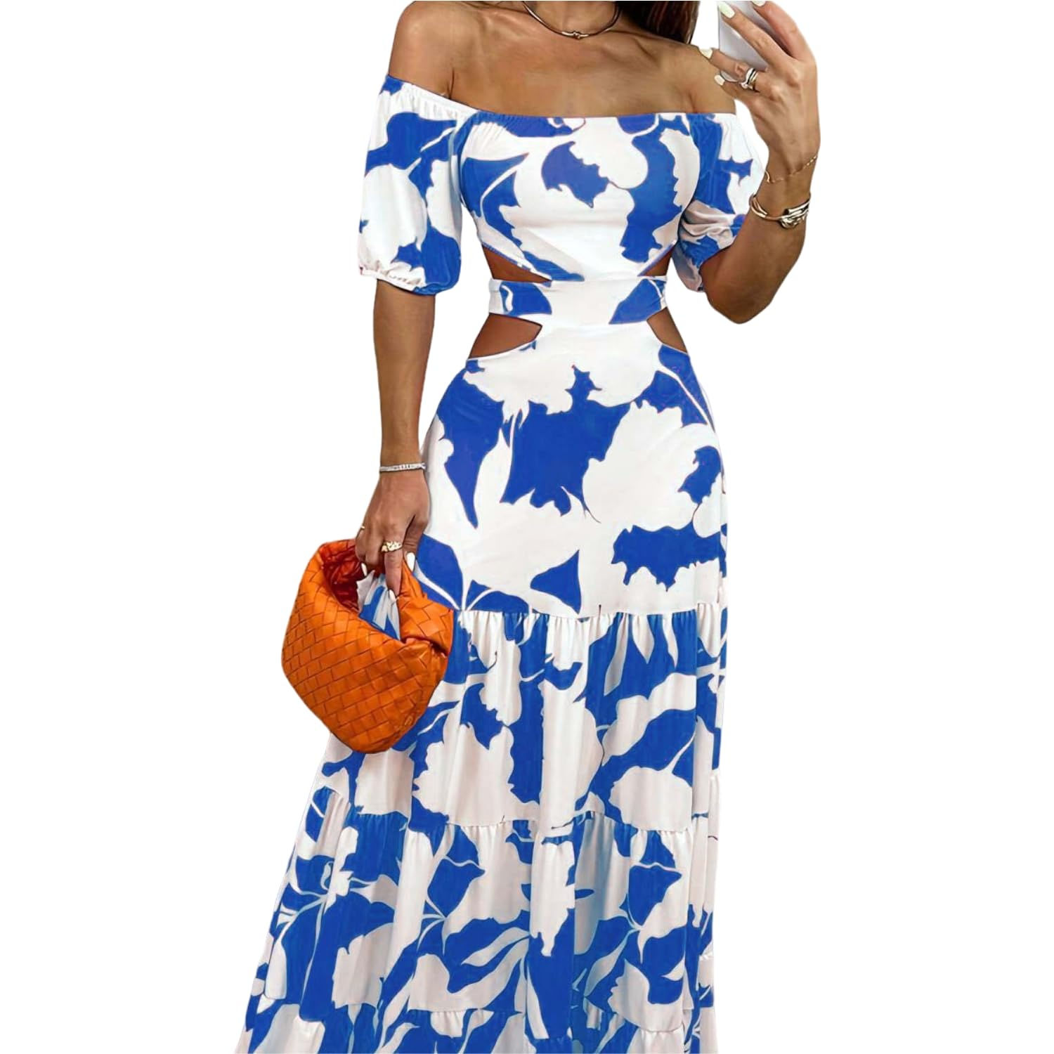 LIGHT DOT Womens Summer Dress Off Shoulder Tropical Maxi Dress Hawaiian Luau Bea