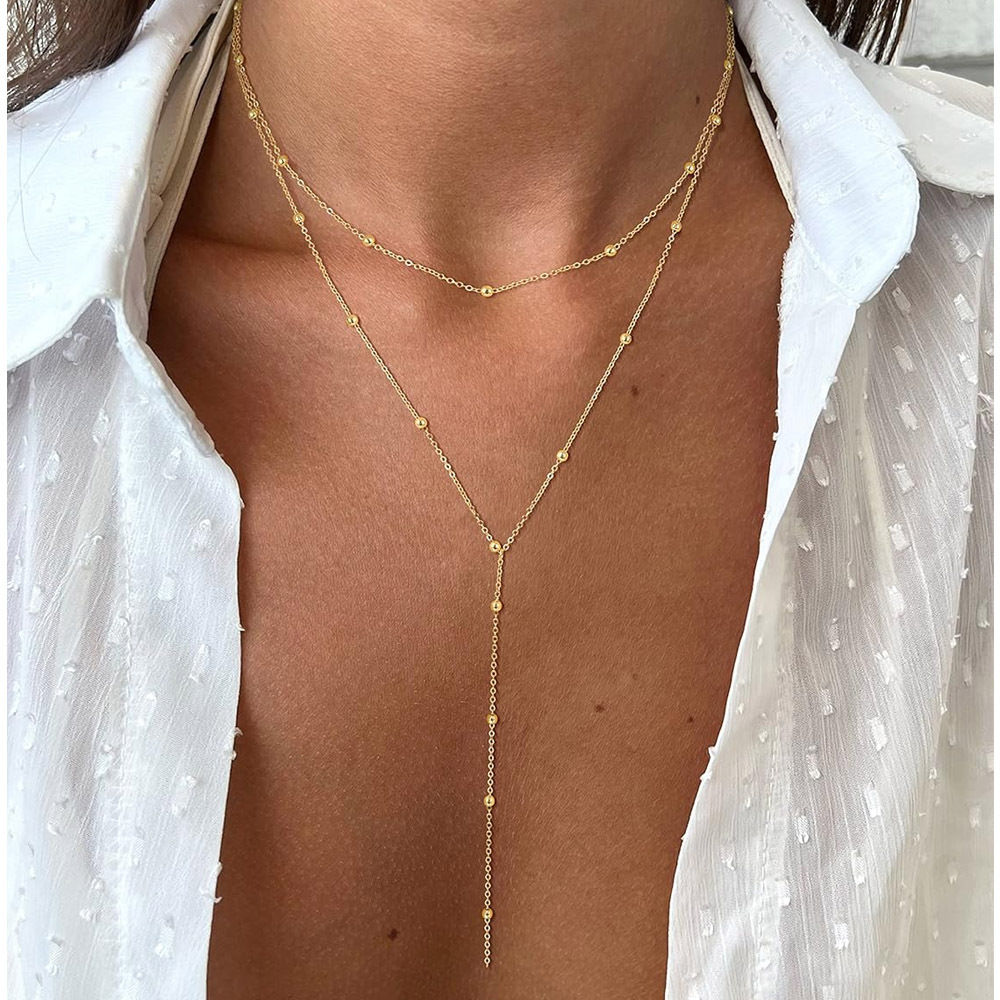 Stainless Steel Lariat Necklace Gold Plated, Dainty Long Necklace Laryered Neckl