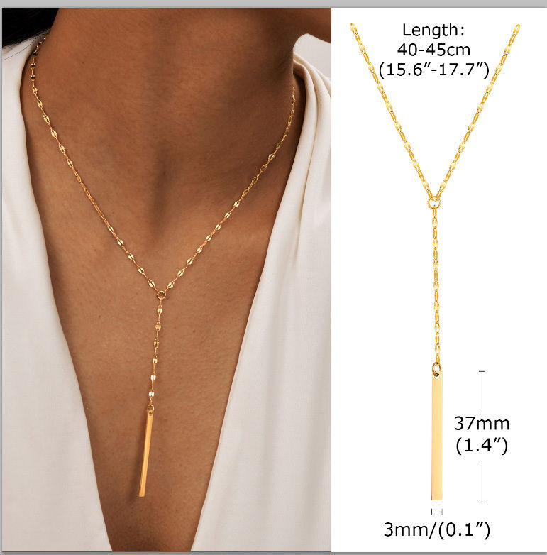 Thumbnail: Stainless Steel Lariat Necklace Gold Plated, Dainty Long Necklace Laryered Neckl