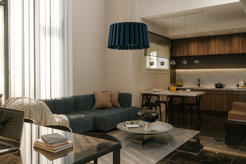 Salotto moderno con cucina aperta