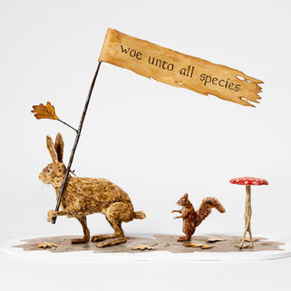 A sculpture of animal species protesting climate collapse