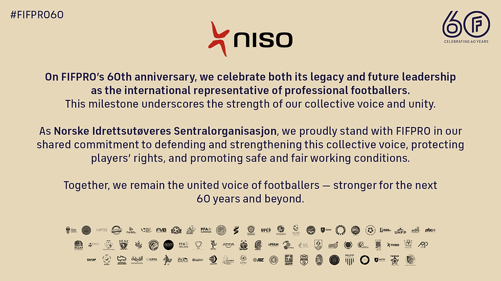 Uttalelse fra NISO om FIFPRO som fyller 60 år i 2025