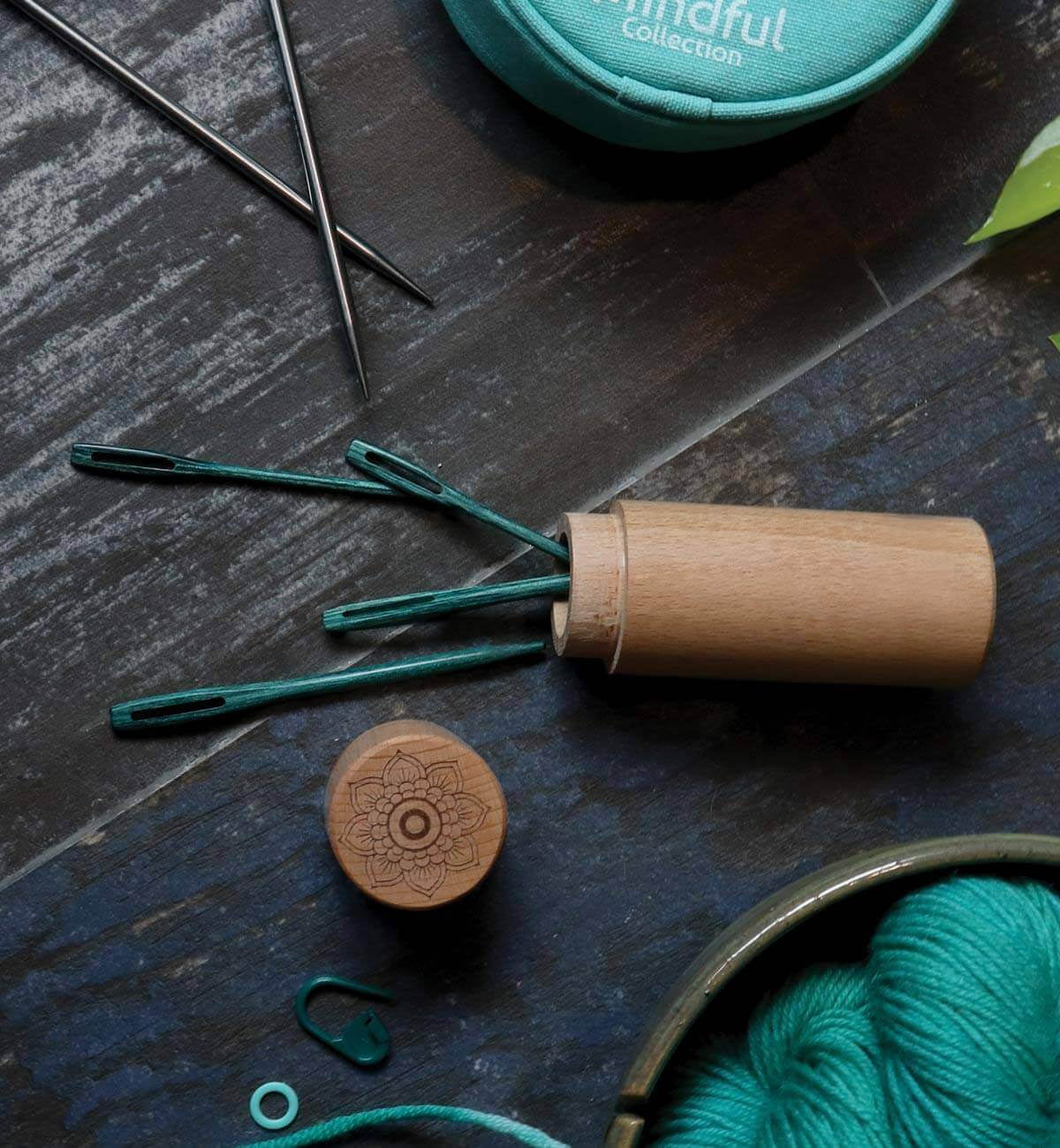 Teal wooden darning needles