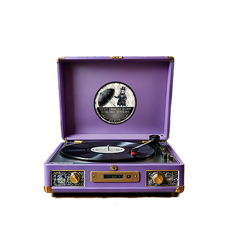 Record player with the Velvet Umbrella Logo On It