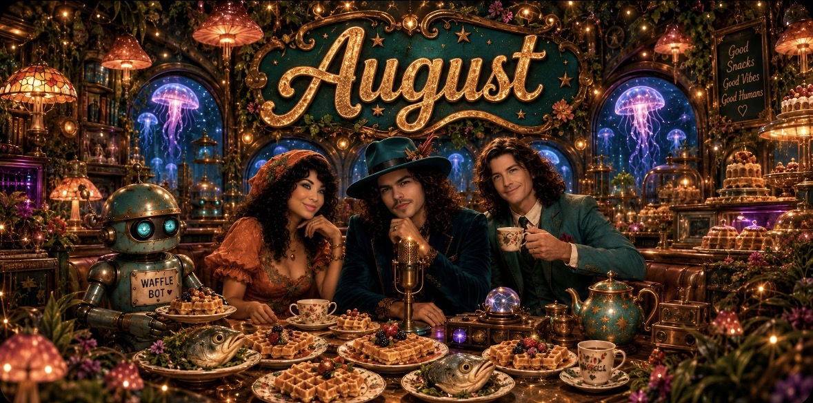 Velvet Umbrella Radio August 2026 Newsletter — Waffles and Fish-Head Café