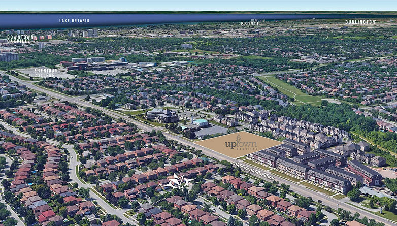 Drone aerial rendering of Oakville, showing Uptown location