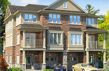 Exterior rendering of Savvy Collection 4-unit block townhomes