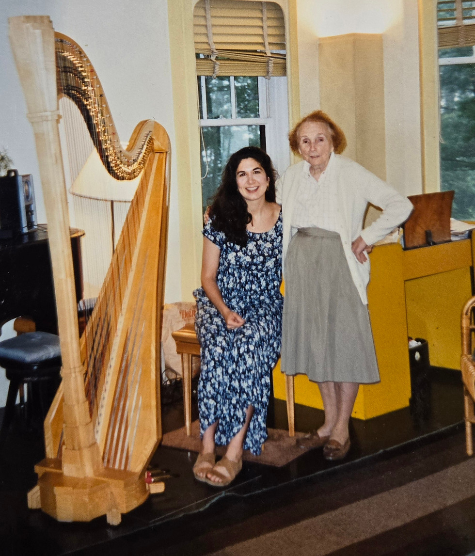 Gaye LeBlanc with Alice Chalifoux, her previous harp teacher.