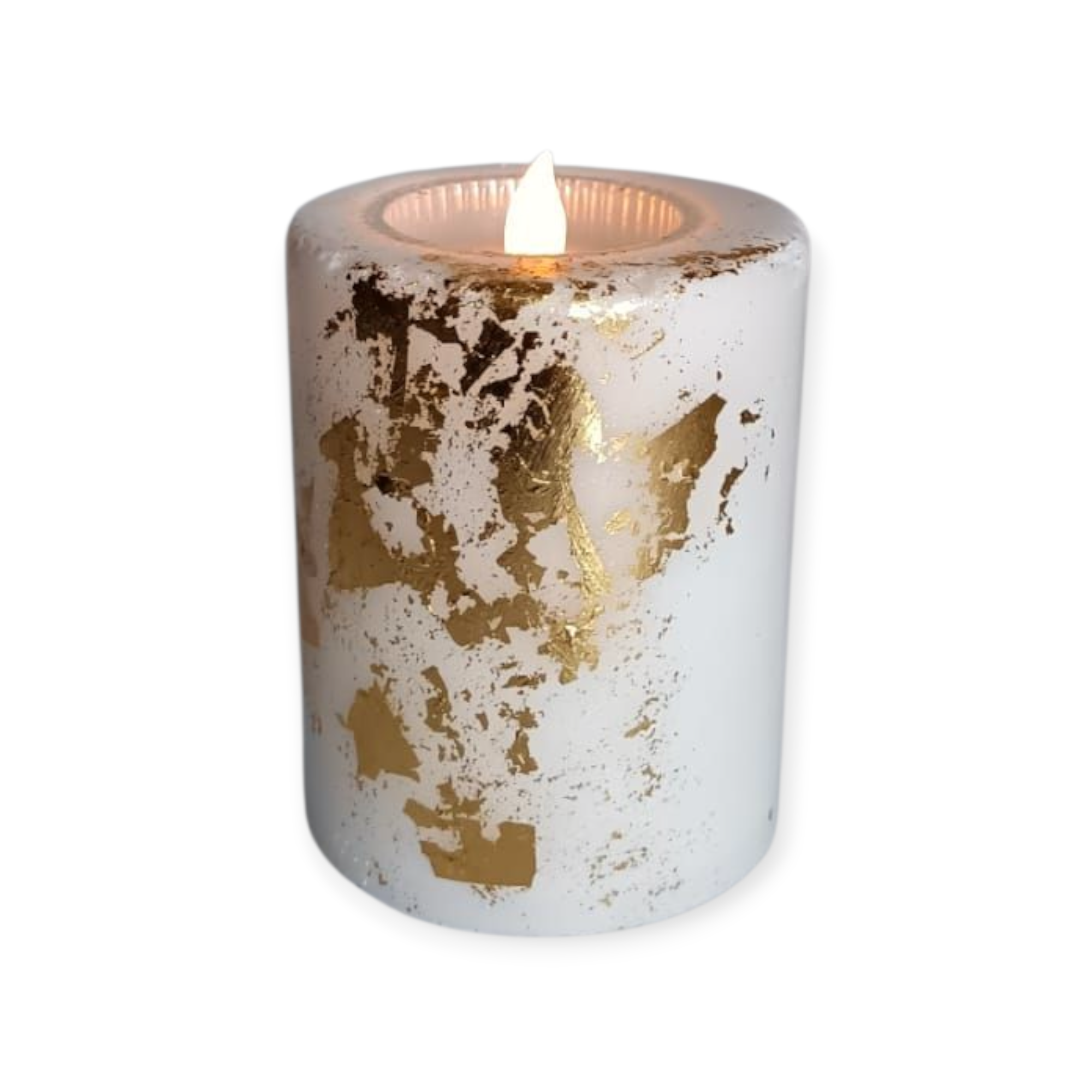 2 in 1 Kerze mit Teelichthalter mit Gold Folie verziert