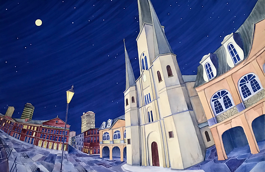 Jackson Square, New Orleans I - watercolor - 27" x 41" - $2,500
