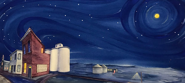 Winter on the Edhe of Prairietown - watercolor - 12.5" x 28" - $1,450