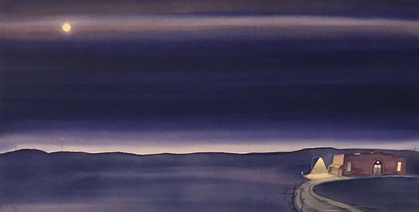 Grange Hall on the High Prairie - watercolor - 13" x 40" - $1,250
