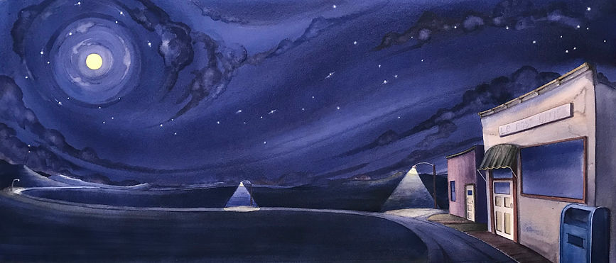 Lonesome Prairie Post Office III - watercolor - 17.5" x 40" - $2,750