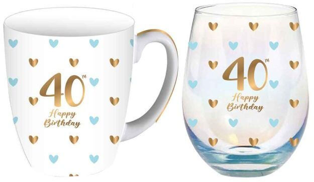 40th Happy Birthday Sweet Heart Mug and Stemless Set